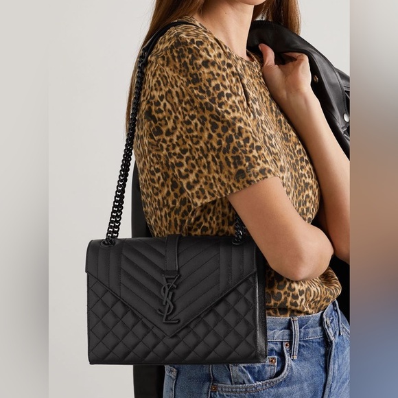 YSL Grain De Poudre Textured Mixed Matelasse Triquilt Monogram Bag Black - Picture 4 of 16